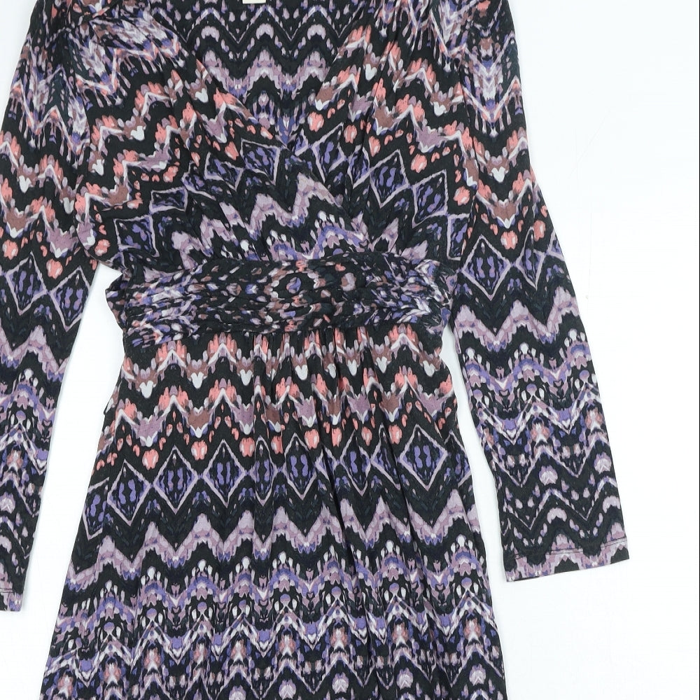 Monsoon Womens Multicoloured Geometric Viscose Wrap Dress Size 8 V-Neck Pullover