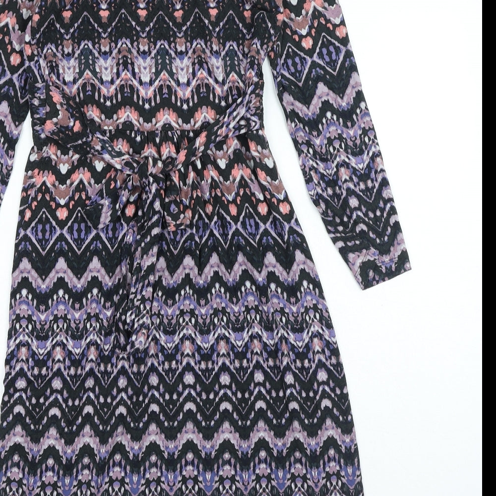 Monsoon Womens Multicoloured Geometric Viscose Wrap Dress Size 8 V-Neck Pullover