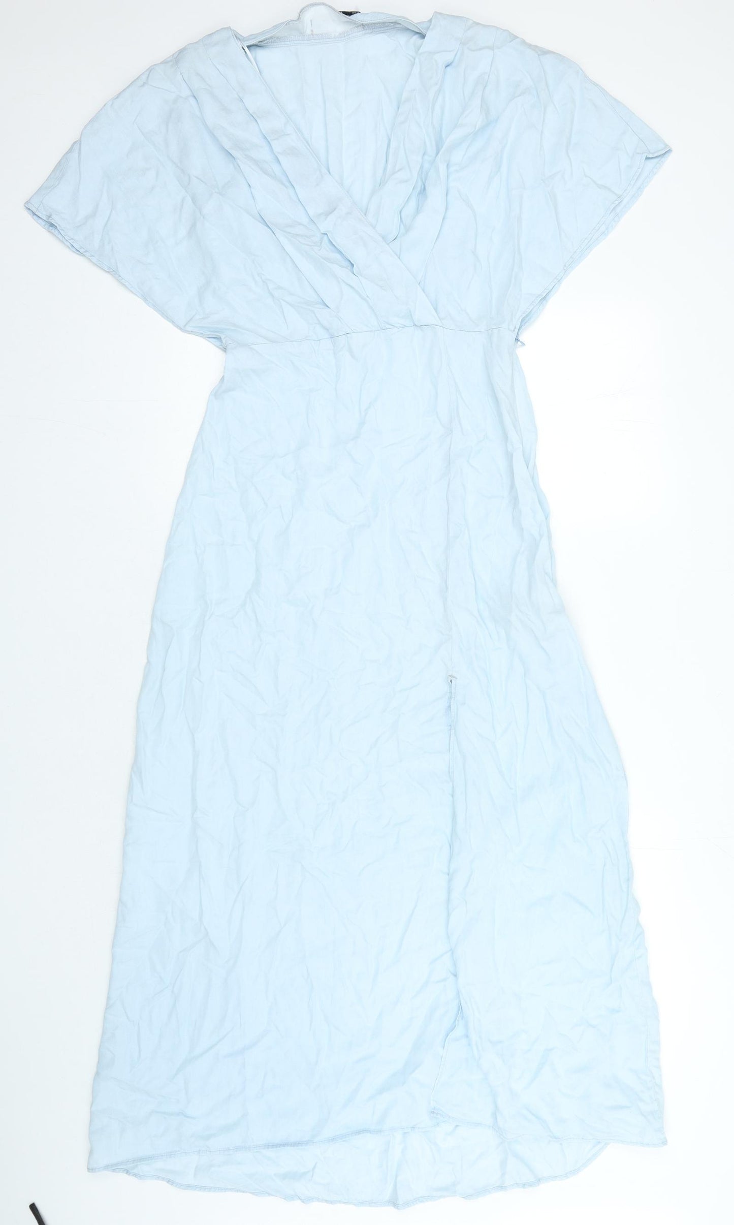 Zara Womens Blue Lyocell A-Line Size M V-Neck Zip