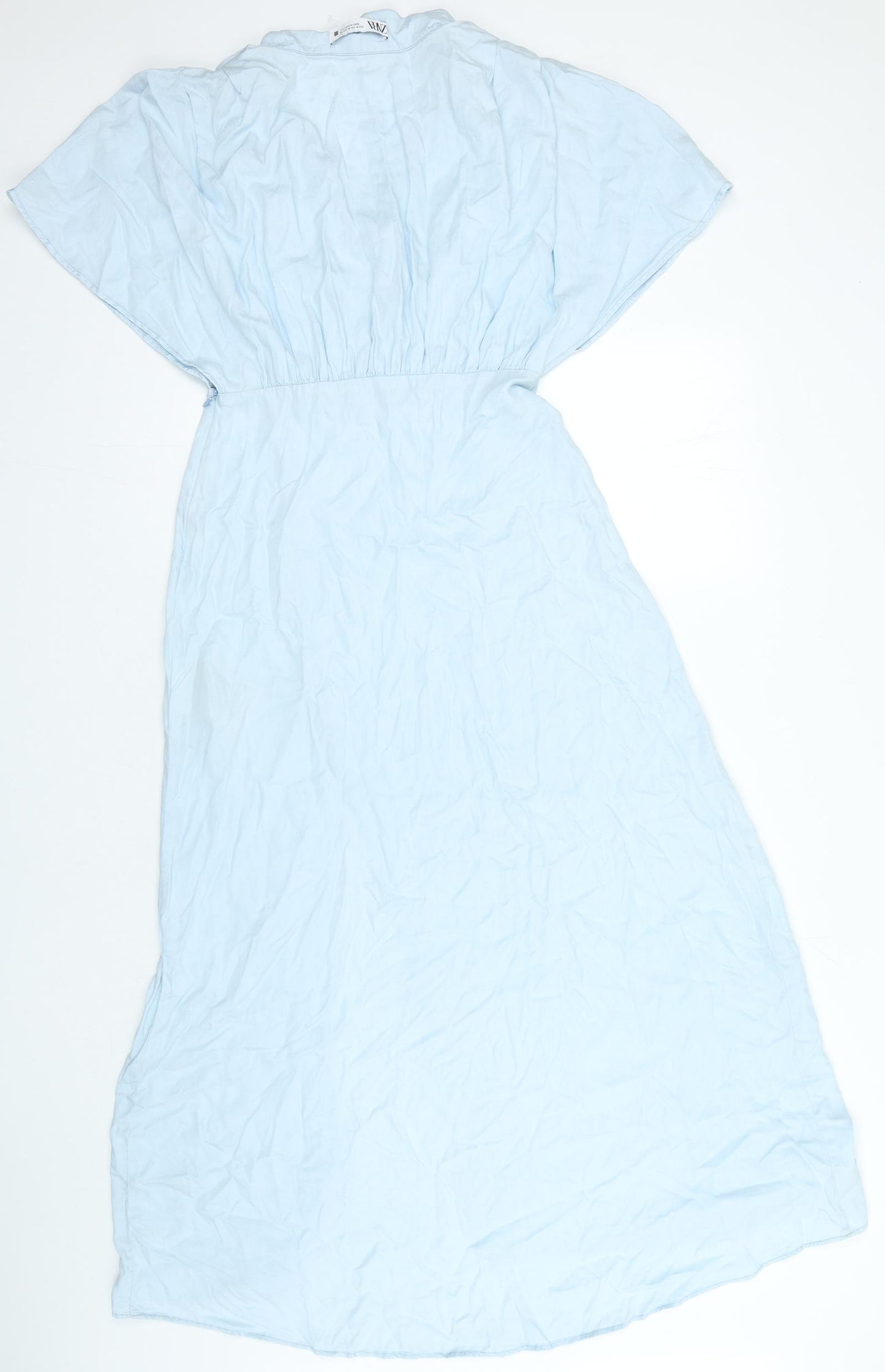 Zara Womens Blue Lyocell A-Line Size M V-Neck Zip