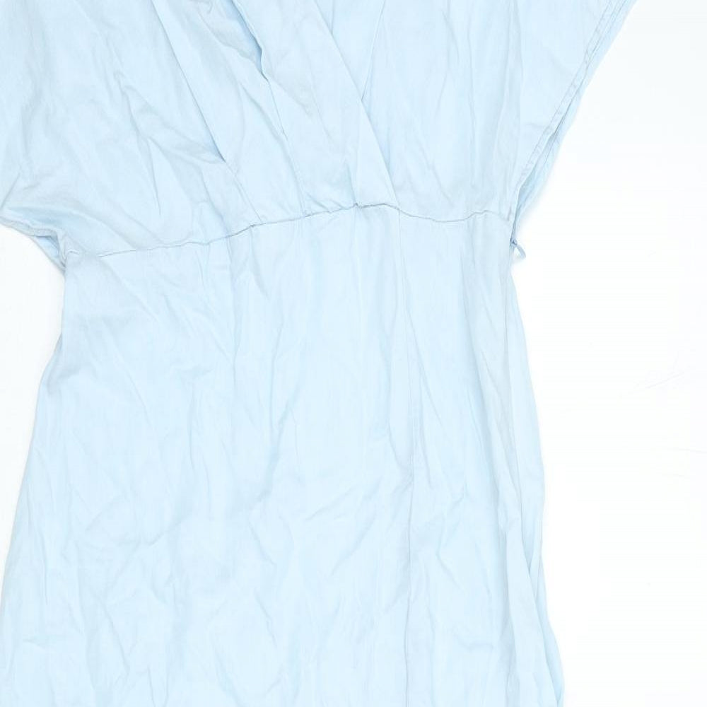 Zara Womens Blue Lyocell A-Line Size M V-Neck Zip