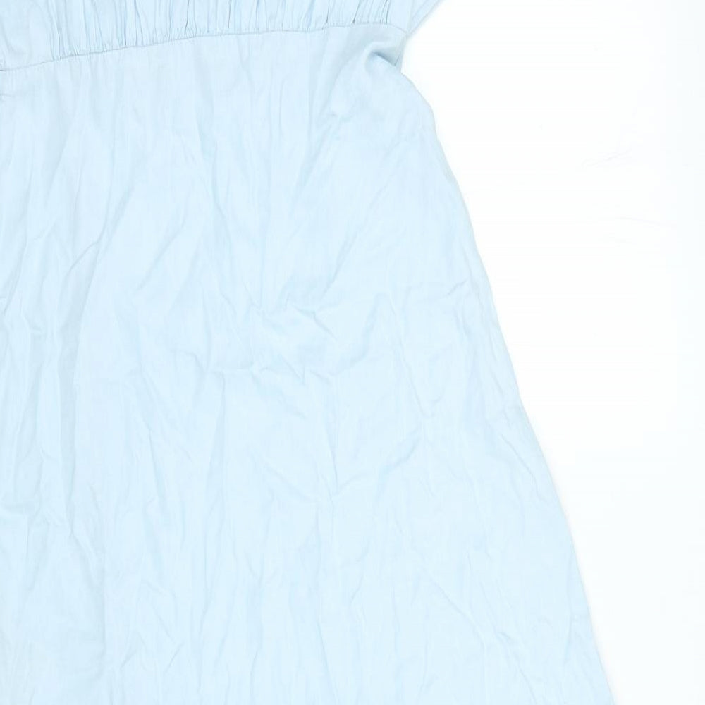 Zara Womens Blue Lyocell A-Line Size M V-Neck Zip