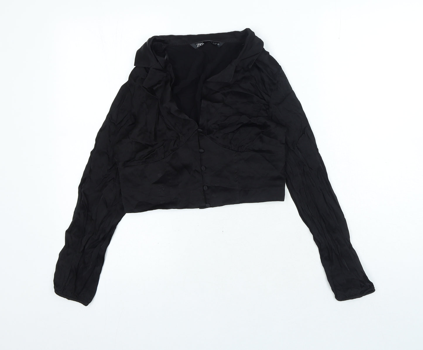 Zara Womens Black Viscose Basic Blouse Size S V-Neck