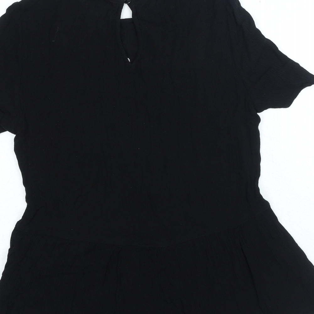 F&F Womens Black Floral Viscose Basic Blouse Size 8 Round Neck