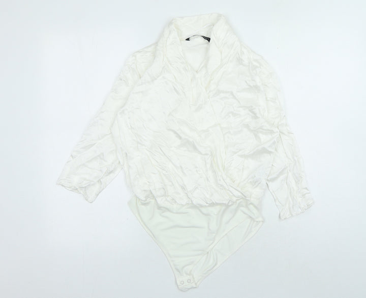 Zara Womens White Polyester Leotard One-Piece Size M Snap