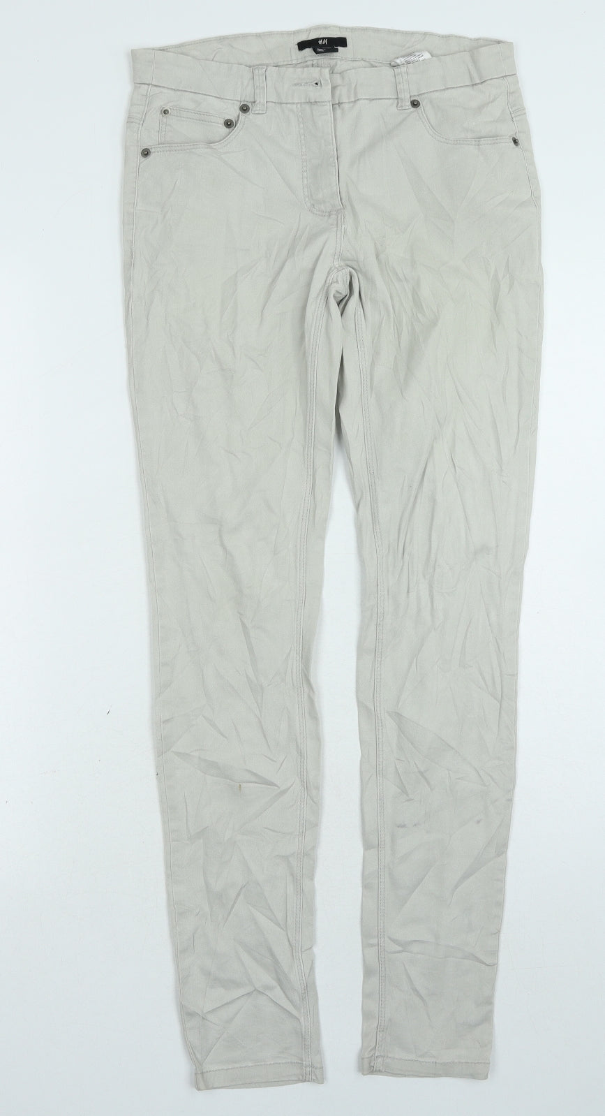 H&M Womens Grey Cotton Skinny Jeans Size 8 L30 in Regular Zip