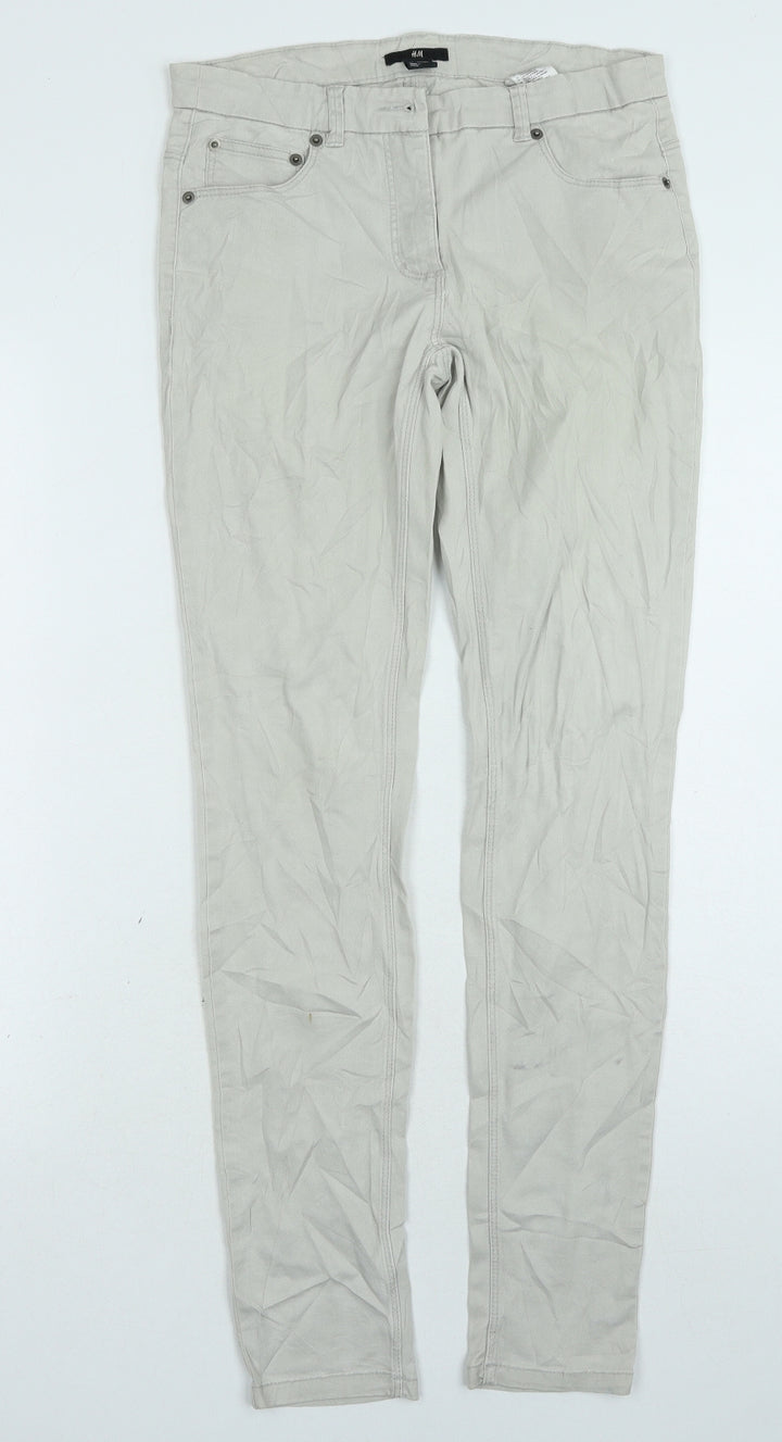 H&M Womens Grey Cotton Skinny Jeans Size 8 L30 in Regular Zip