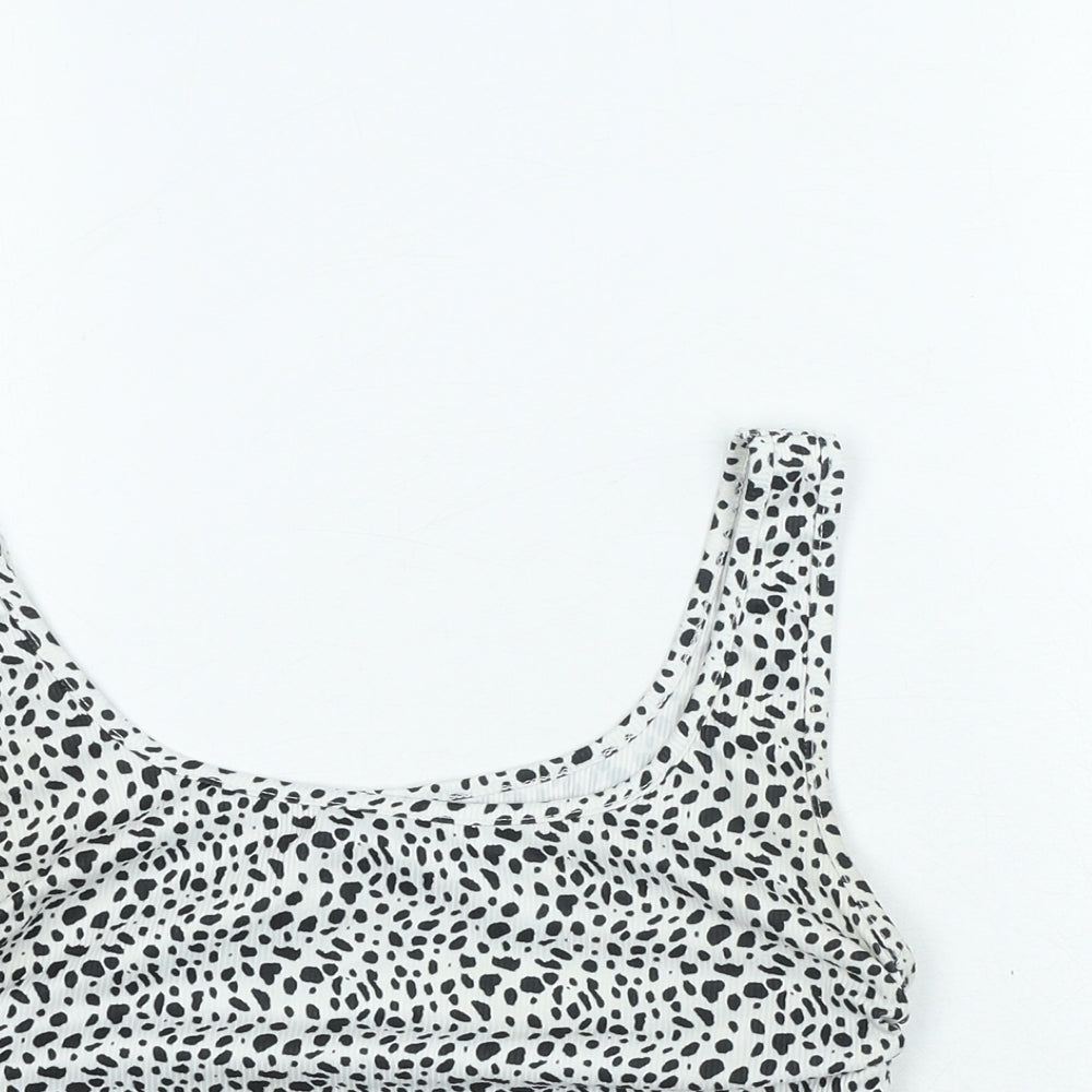 SheIn Womens White Animal Print Nylon Cropped Tank Size M Scoop Neck