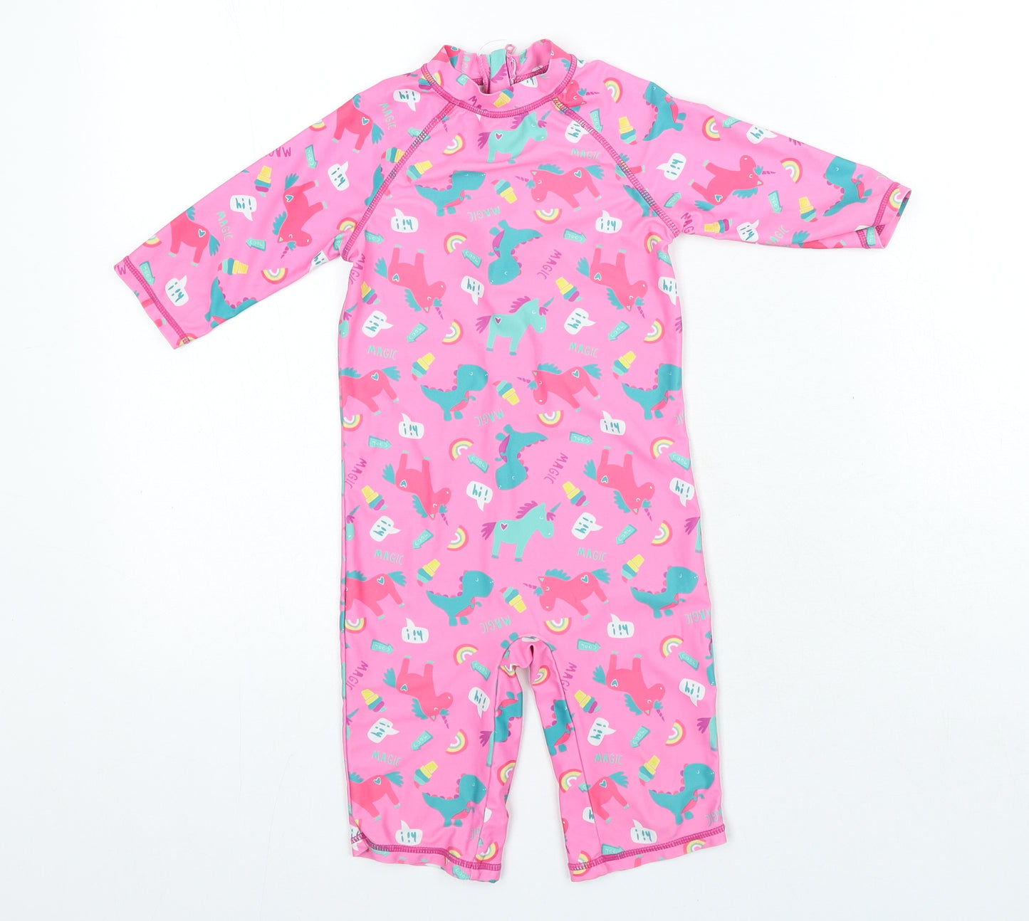 Georgre Girls Pink Geometric Polyester Playsuit One-Piece Size 3-4 Years Zip - Dinosaur Unicorn