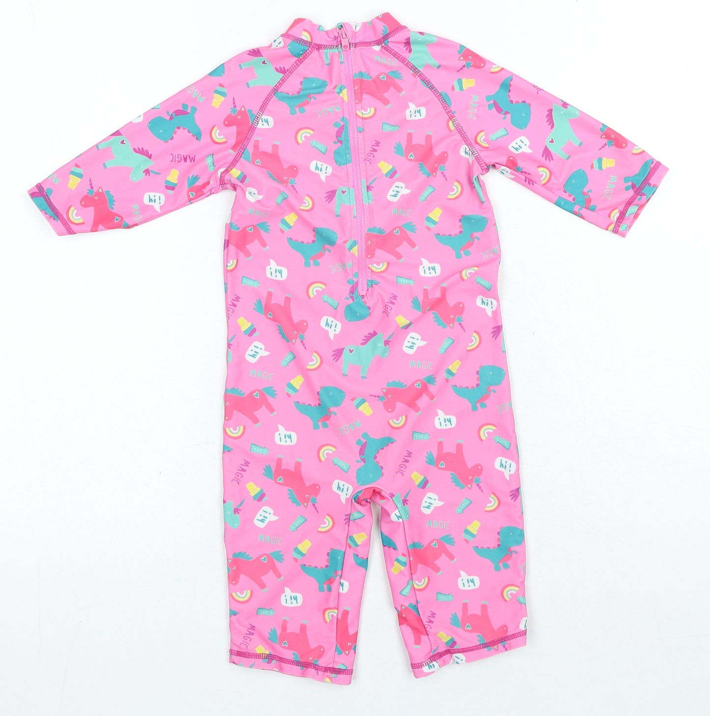 Georgre Girls Pink Geometric Polyester Playsuit One-Piece Size 3-4 Years Zip - Dinosaur Unicorn