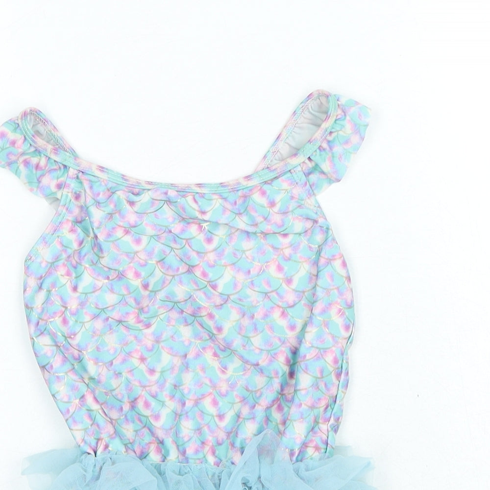 Primark Girls Multicoloured Geometric Polyester Playsuit One-Piece Size 7-8 Years - Swimwear