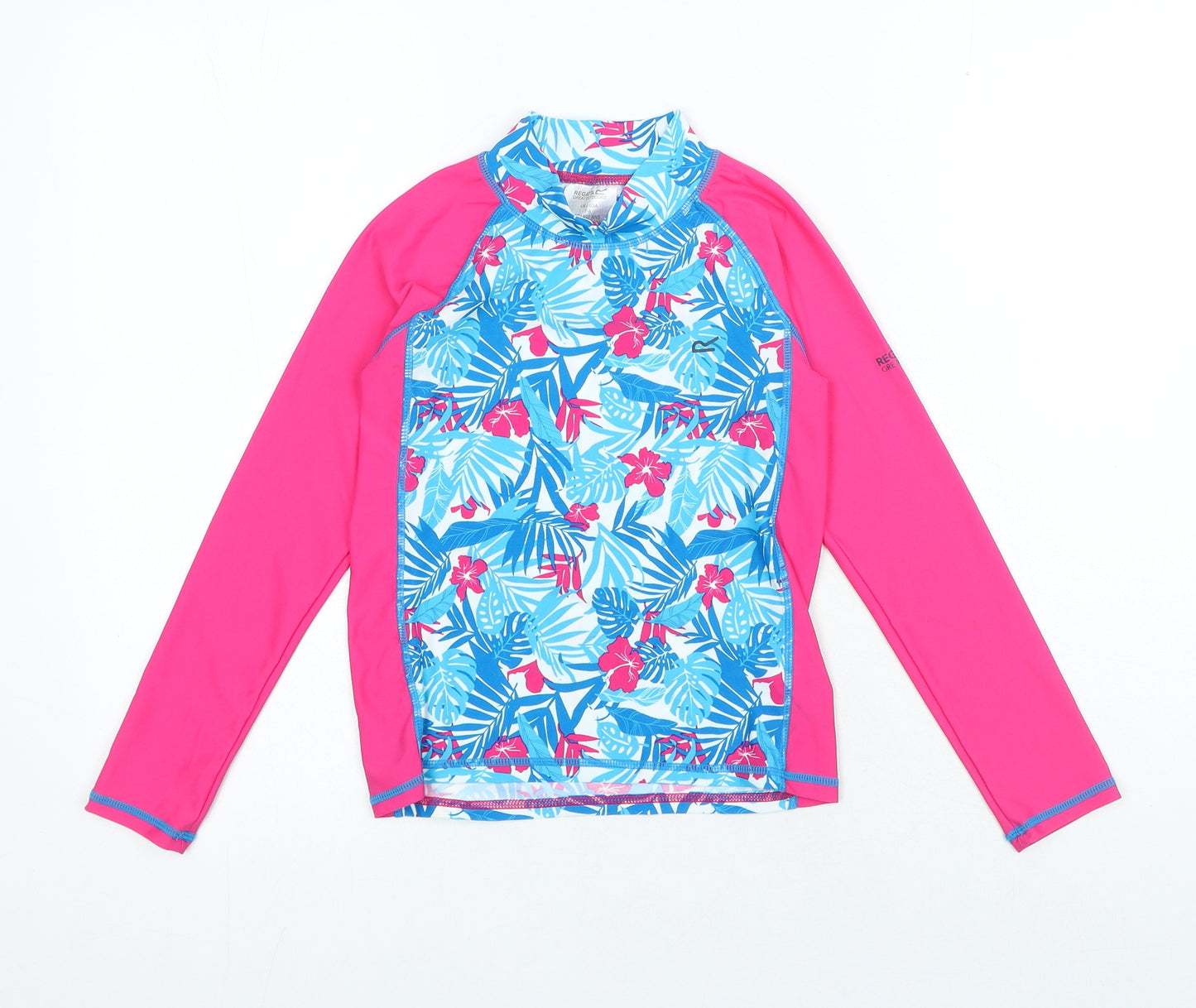 Regatta Girls Multicoloured Floral Polyester Basic T-Shirt Size 7-8 Years High Neck Pullover