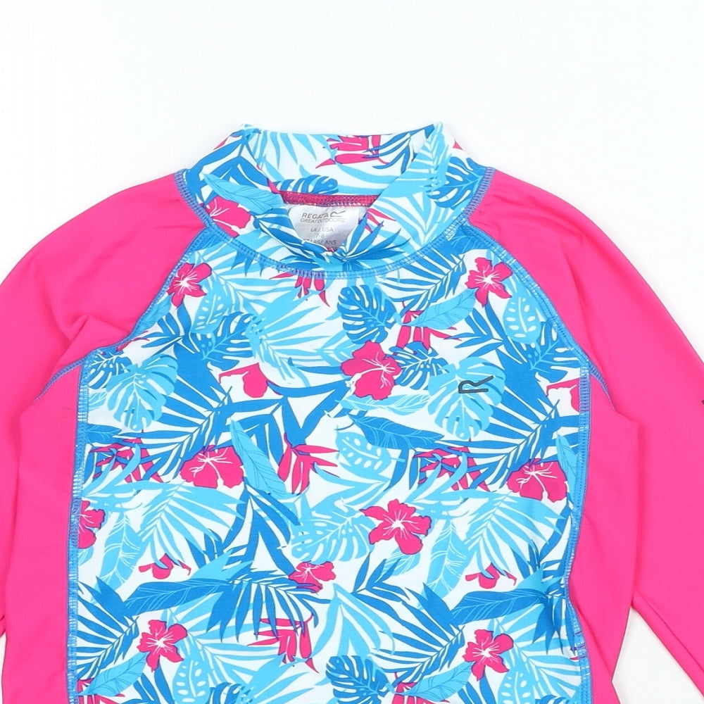 Regatta Girls Multicoloured Floral Polyester Basic T-Shirt Size 7-8 Years High Neck Pullover