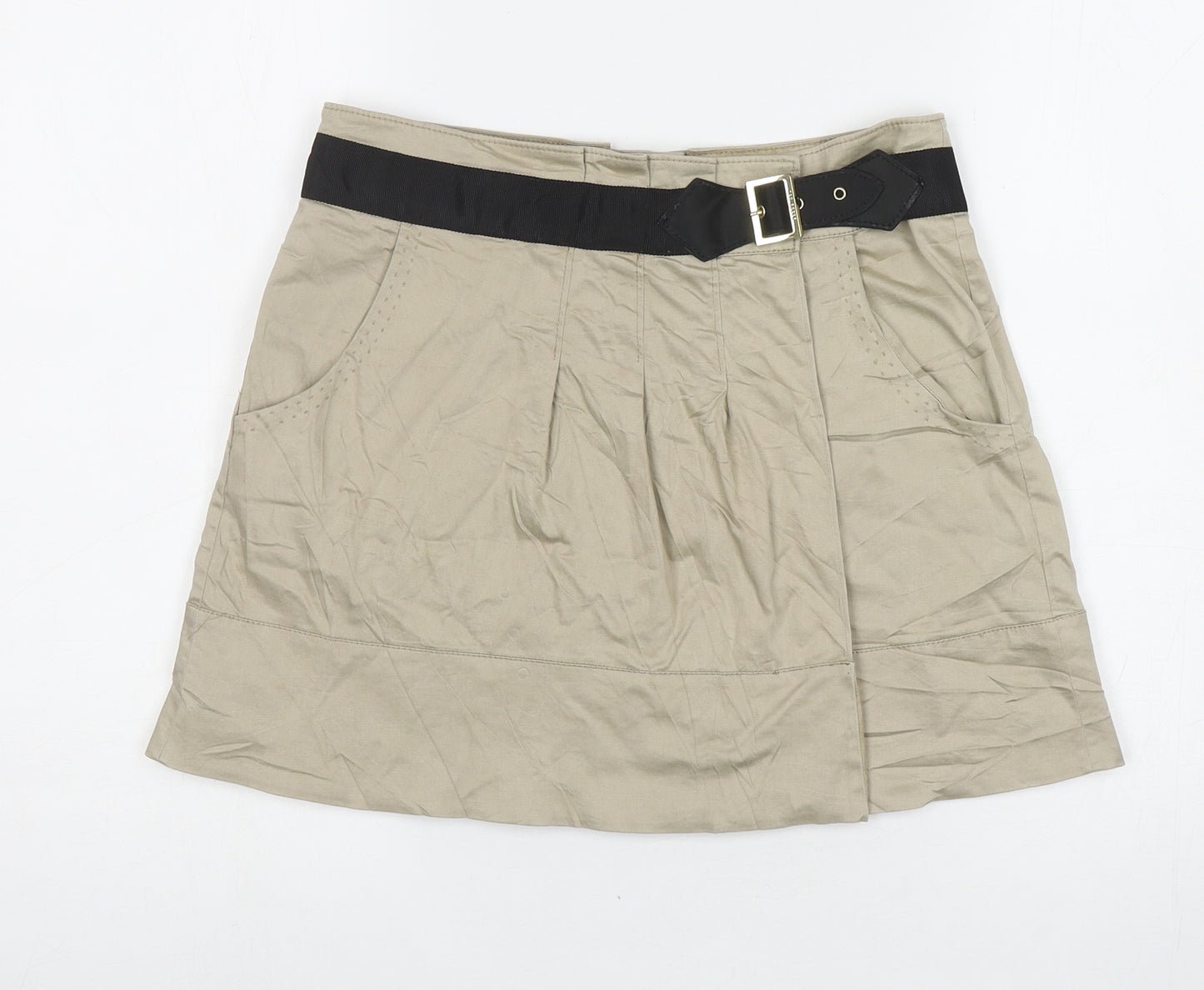 Ted Baker Womens Beige Cotton Wrap Skirt Size 4 Buckle