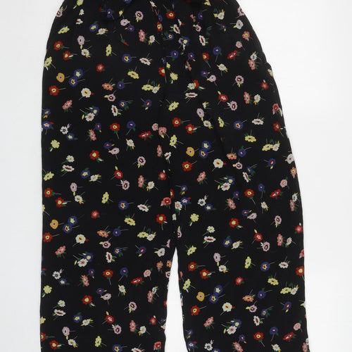 Zara Womens Black Floral Polyester Bloomer Trousers Size S L24.5 in Regular Tie