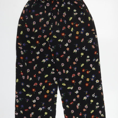 Zara Womens Black Floral Polyester Bloomer Trousers Size S L24.5 in Regular Tie