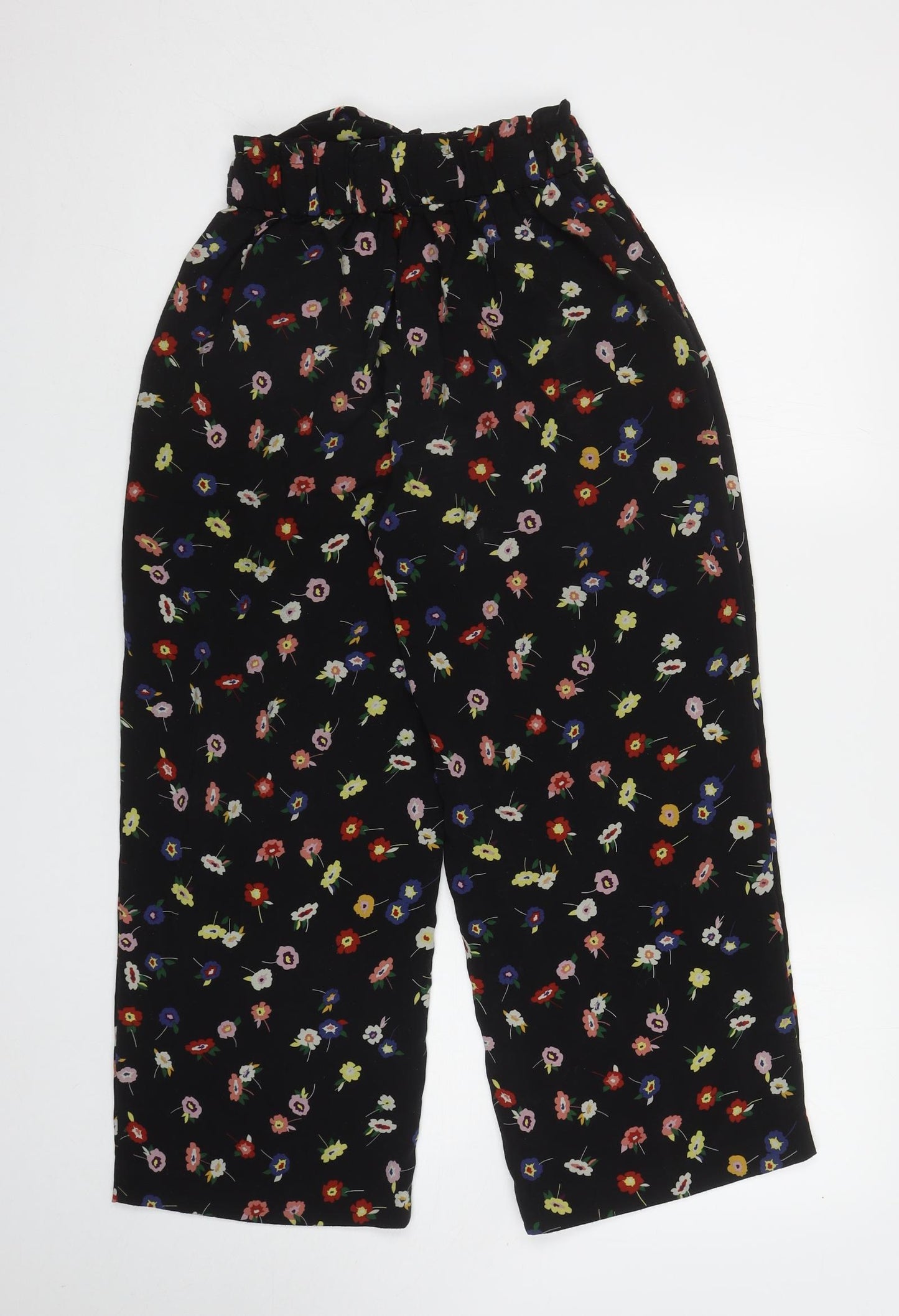 Zara Womens Black Floral Polyester Bloomer Trousers Size S L24.5 in Regular Tie