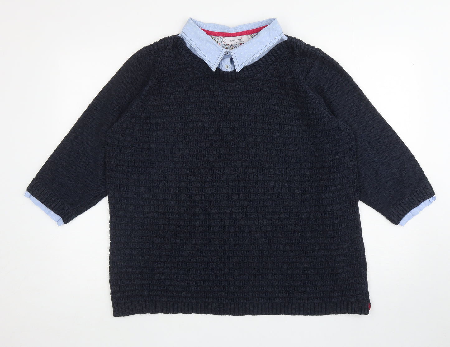 Per Una Womens Blue Collared Cotton Pullover Jumper Size 22