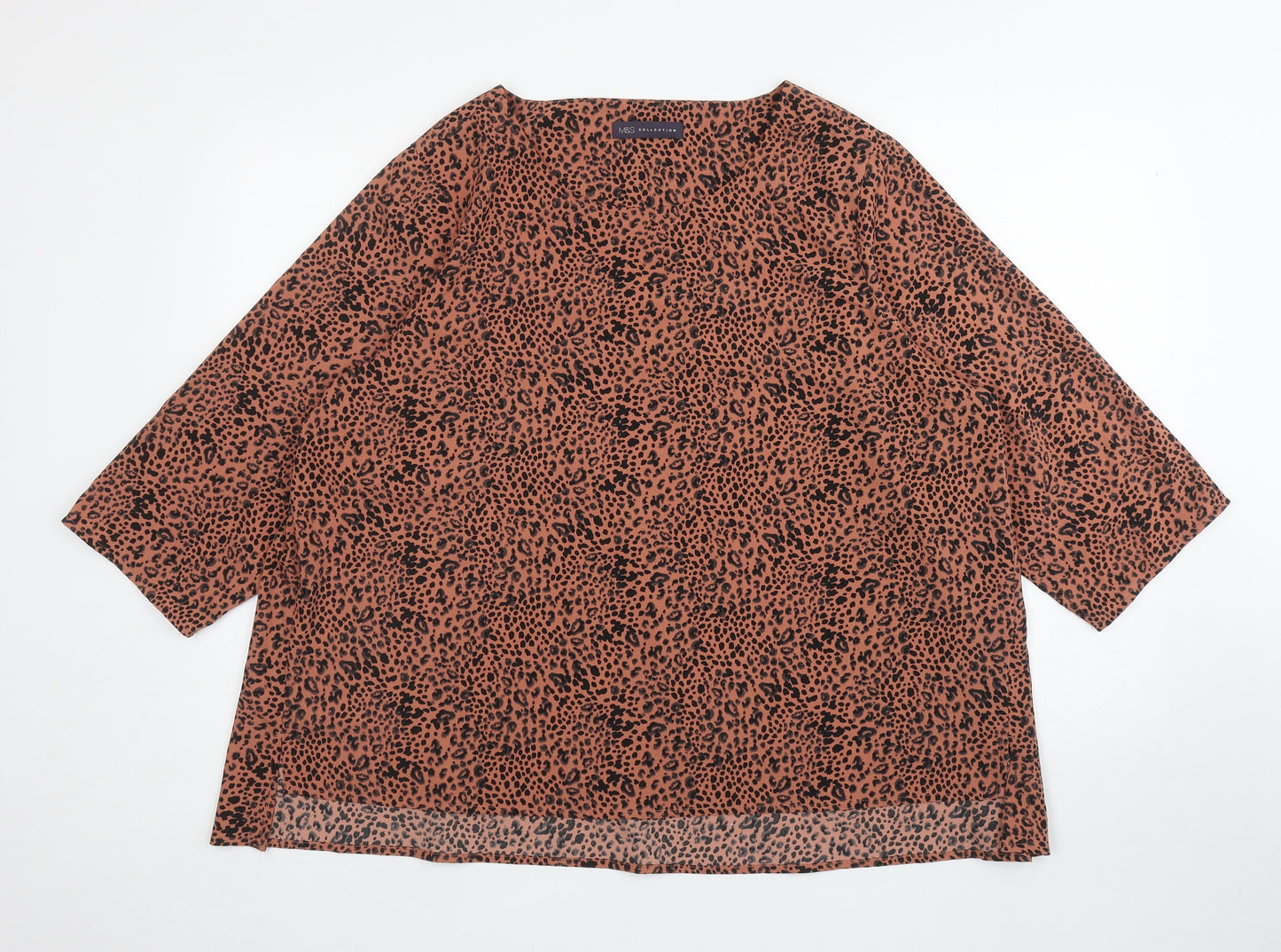 Marks and Spencer Womens Orange Animal Print Polyester Basic Blouse Size 20 Scoop Neck