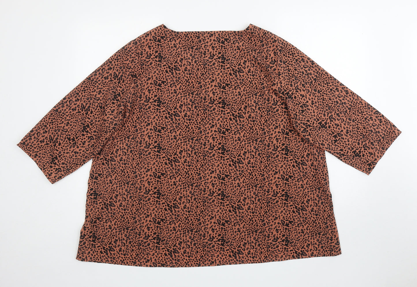 Marks and Spencer Womens Orange Animal Print Polyester Basic Blouse Size 20 Scoop Neck