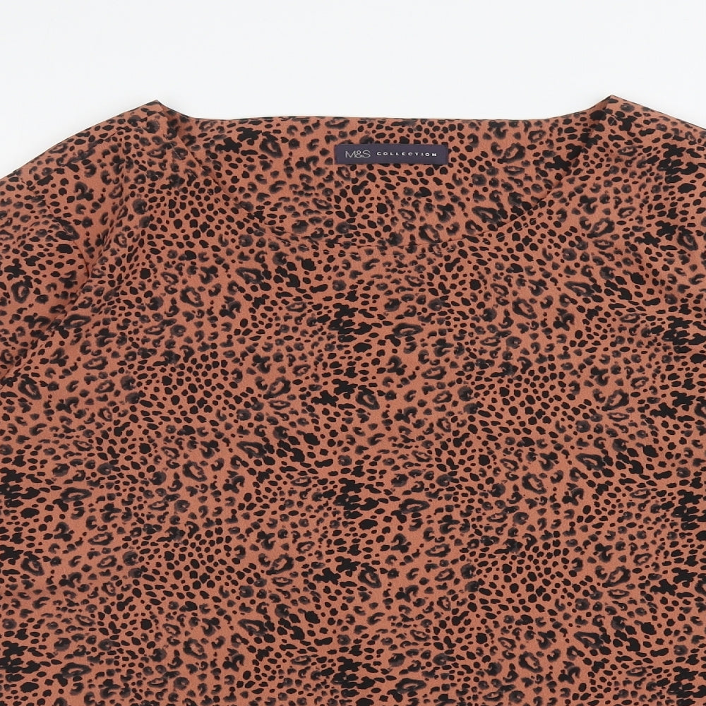 Marks and Spencer Womens Orange Animal Print Polyester Basic Blouse Size 20 Scoop Neck