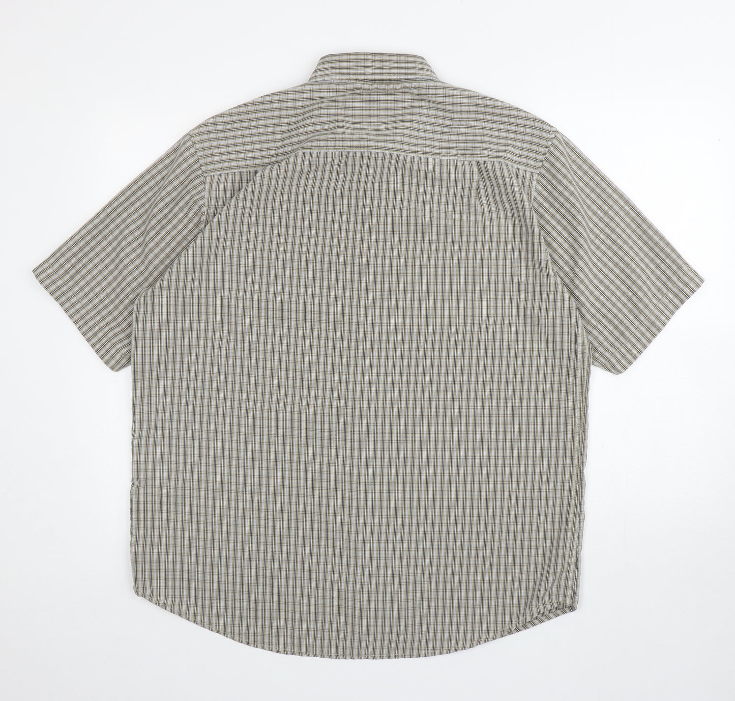 James Pringle Mens Brown Plaid Polyester Button-Up Size L Collared Button