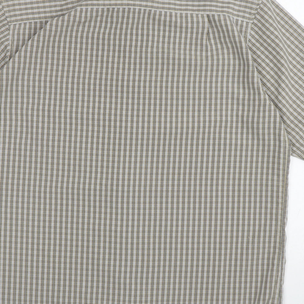 James Pringle Mens Brown Plaid Polyester Button-Up Size L Collared Button