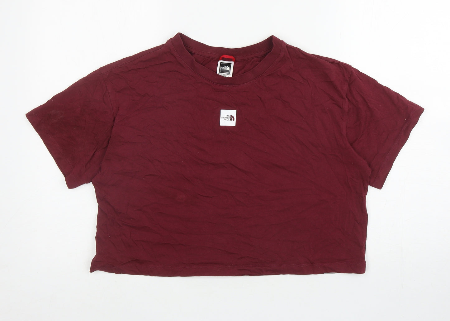 The North Face Womens Red Cotton Cropped T-Shirt Size M Crew Neck