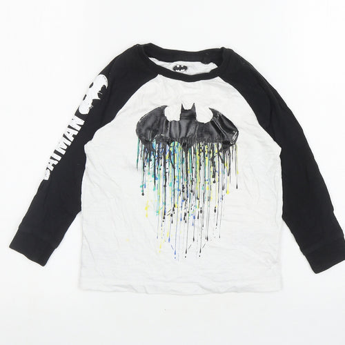 NEXT Boys White Colourblock Cotton Ringer T-Shirt Size 4 Years Round Neck Pullover - Batman