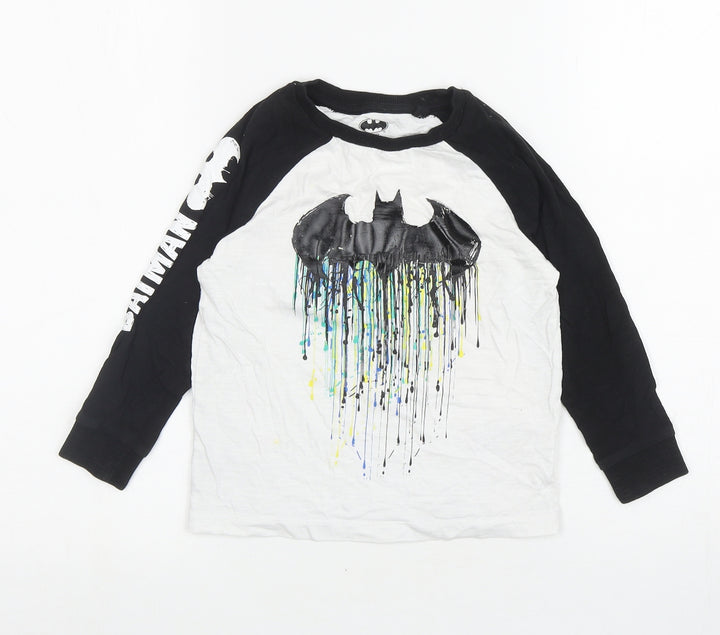 NEXT Boys White Colourblock Cotton Ringer T-Shirt Size 4 Years Round Neck Pullover - Batman