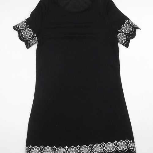 Preworn Womens Black Floral Polyester Tunic Blouse Size S Boat Neck