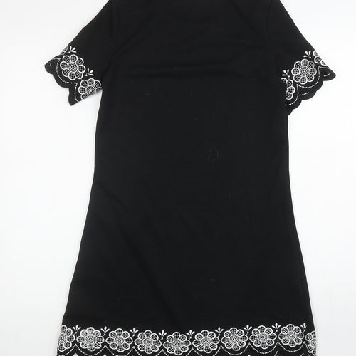 Preworn Womens Black Floral Polyester Tunic Blouse Size S Boat Neck