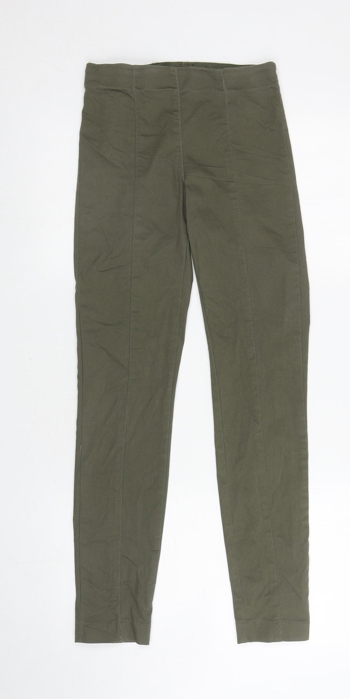 H&M Womens Green Cotton Jegging Trousers Size 6 L27.5 in Regular