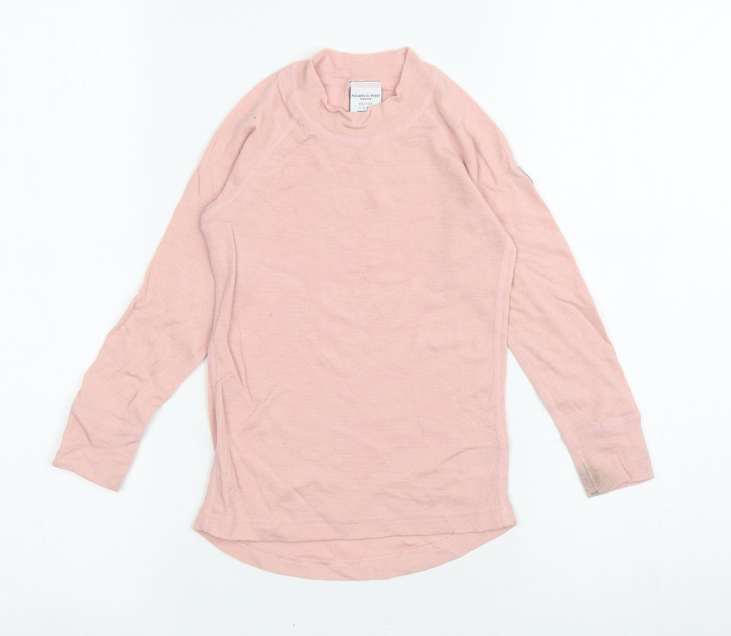 Polarn O. Pyret Girls Pink 100% Merino Wool Basic T-Shirt Size 2-3 Years Mock Neck Pullover