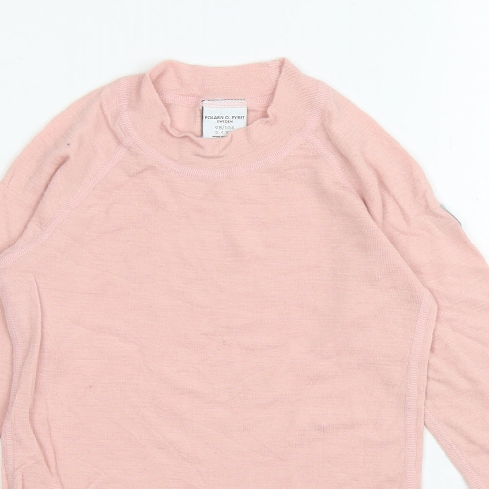 Polarn O. Pyret Girls Pink 100% Merino Wool Basic T-Shirt Size 2-3 Years Mock Neck Pullover