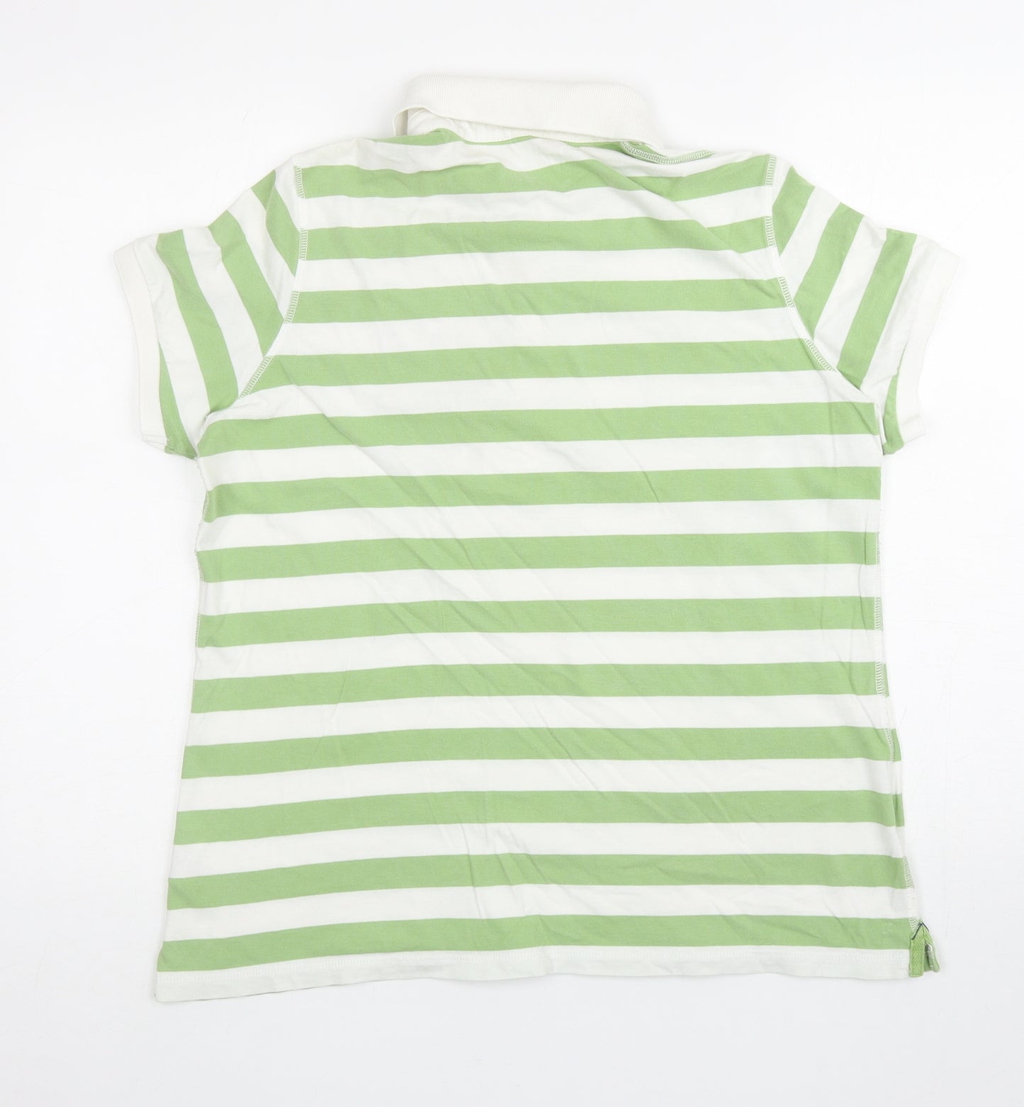 Marks and Spencer Womens Green Striped Cotton Basic Polo Size 16 Collared - 84