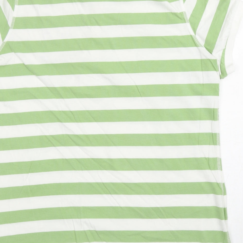Marks and Spencer Womens Green Striped Cotton Basic Polo Size 16 Collared - 84