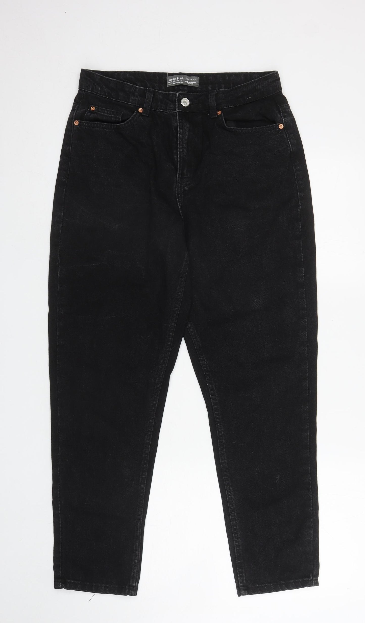 Denim & Co. Womens Black Cotton Mom Jeans Size 12 L28 in Regular Zip