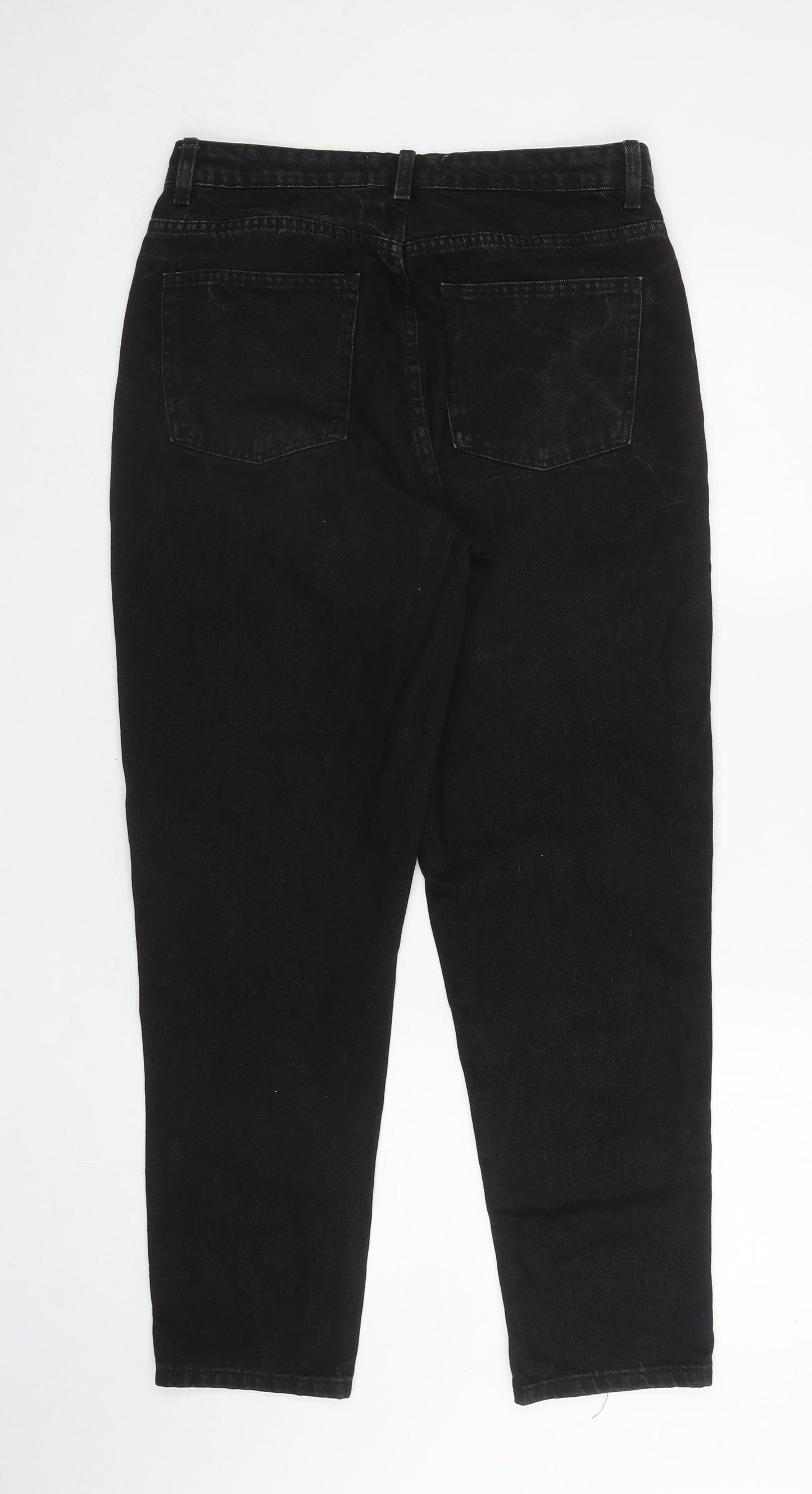 Denim & Co. Womens Black Cotton Mom Jeans Size 12 L28 in Regular Zip