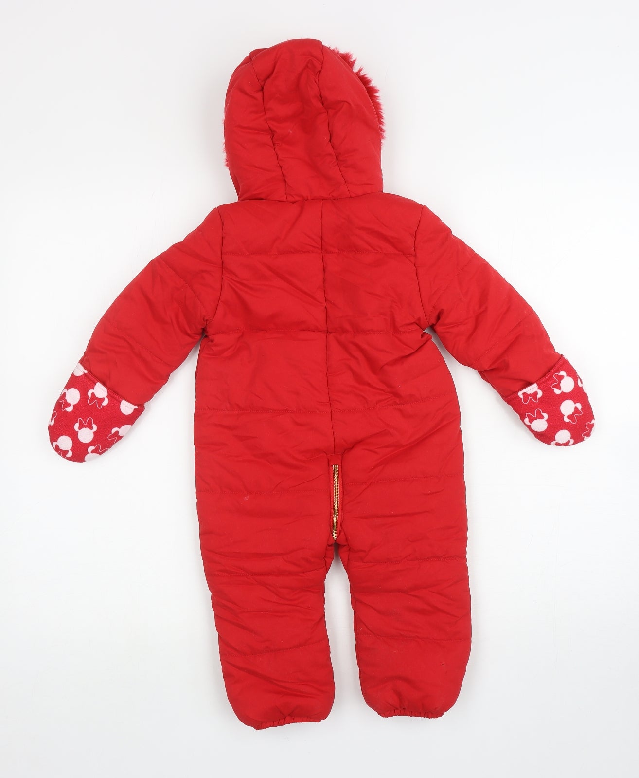 George Girls Red Ski Salopettes Snowsuit Size 12-18 Months Zip - Minnie Mouse
