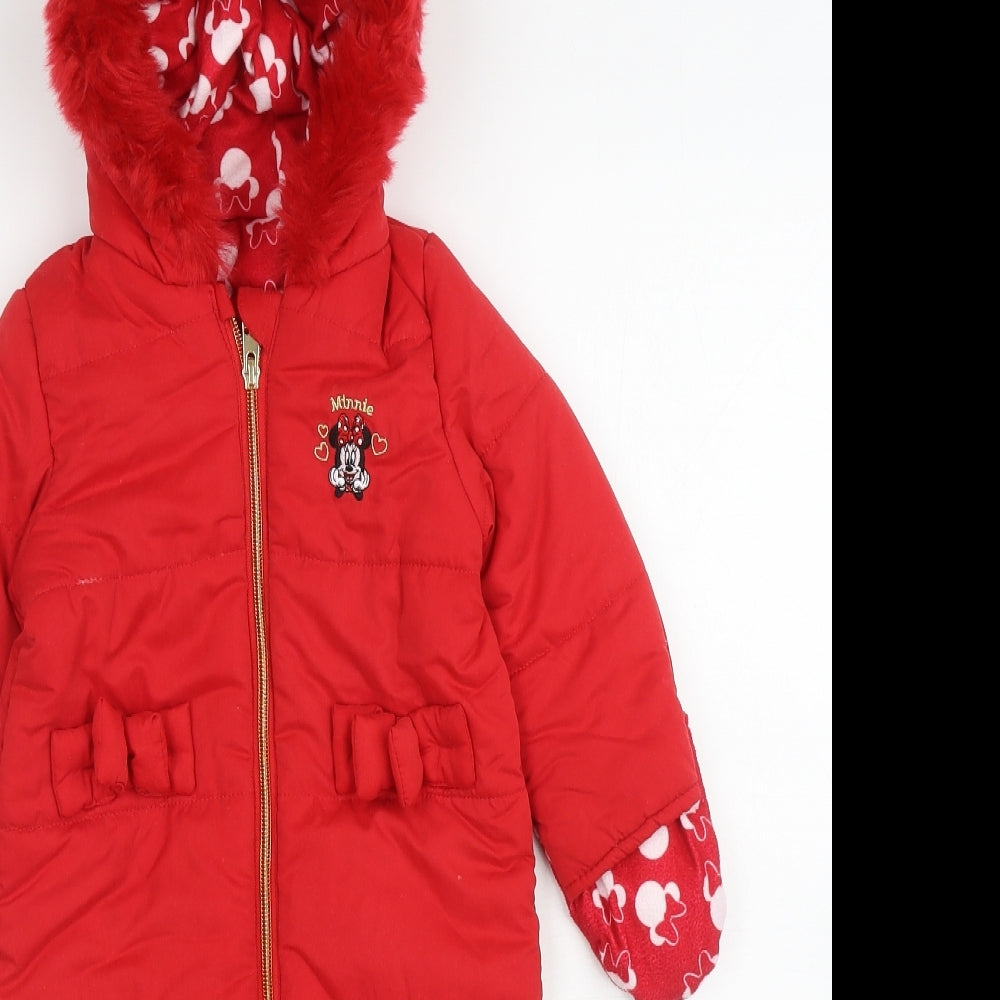 George Girls Red Ski Salopettes Snowsuit Size 12-18 Months Zip - Minnie Mouse