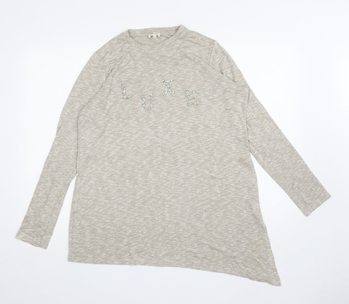 River Island Womens Beige Round Neck Viscose Pullover Jumper Size 12 - Luxe Asymmetric