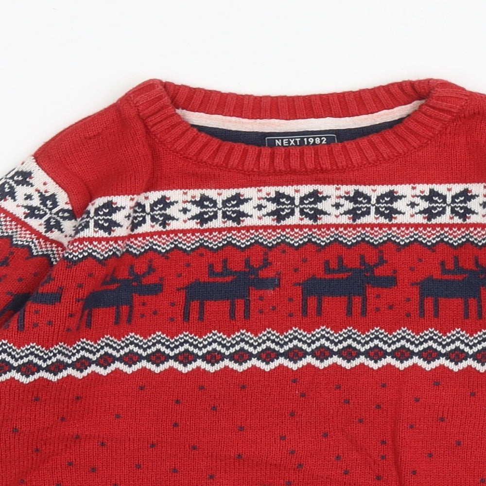 NEXT Boys Red Round Neck Fair Isle Cotton Pullover Jumper Size 3-4 Years Pullover - Christmas