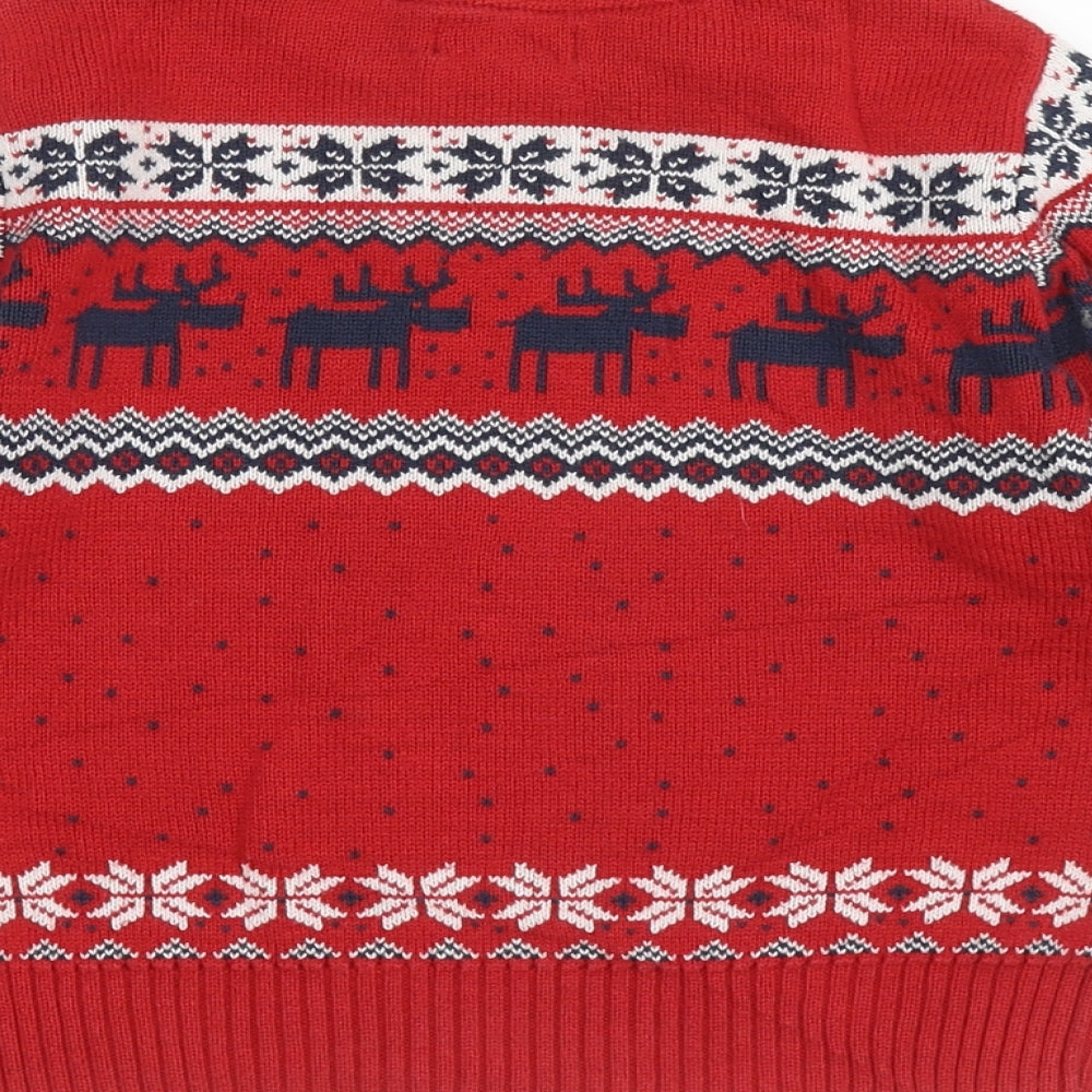 NEXT Boys Red Round Neck Fair Isle Cotton Pullover Jumper Size 3-4 Years Pullover - Christmas