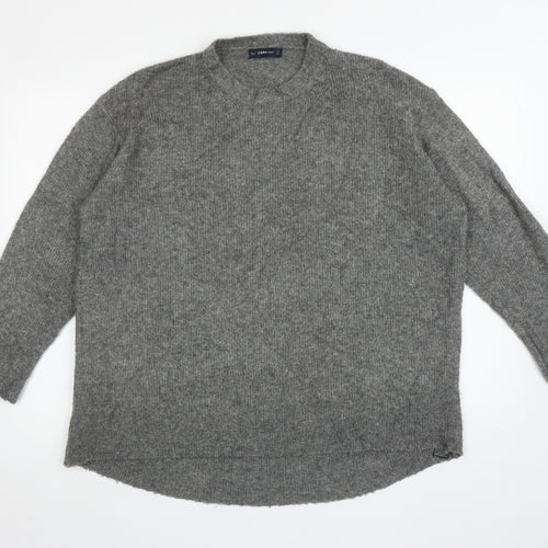 Zara Womens Grey Round Neck Acrylic Pullover Jumper Size S