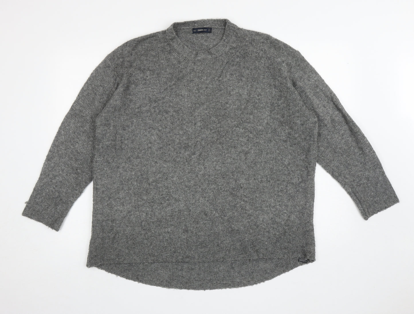 Zara Womens Grey Round Neck Acrylic Pullover Jumper Size S