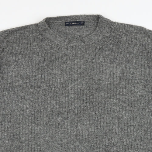 Zara Womens Grey Round Neck Acrylic Pullover Jumper Size S