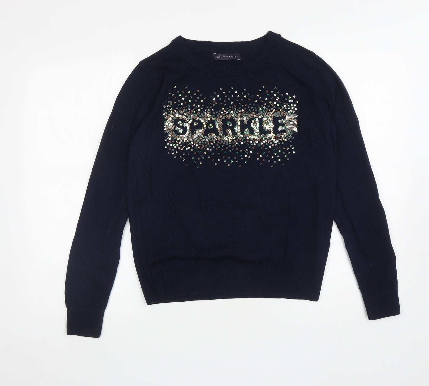 Marks and Spencer Womens Blue Round Neck Acrylic Pullover Jumper Size S - Sparkle
