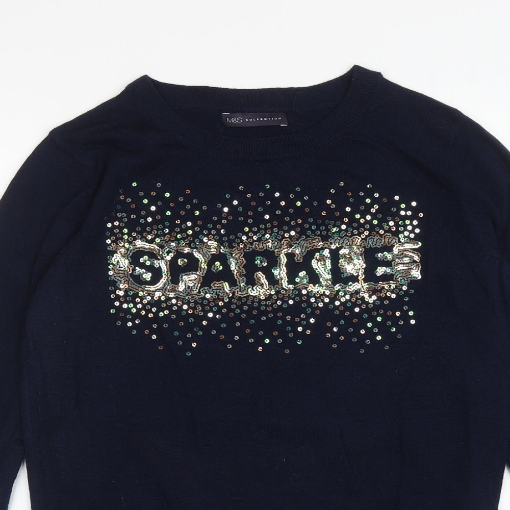 Marks and Spencer Womens Blue Round Neck Acrylic Pullover Jumper Size S - Sparkle