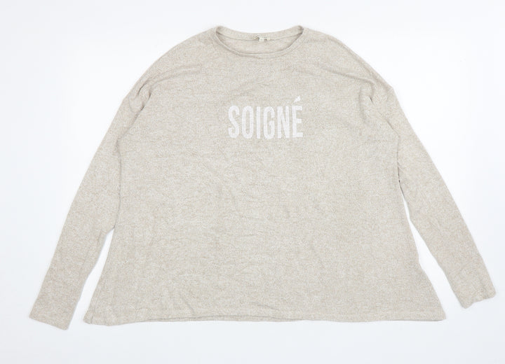 River Island Womens Beige Round Neck Polyester Pullover Jumper Size 12 - Soigne